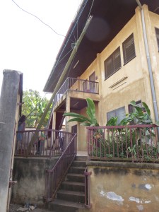 The old electrical pole leaning precariously over the walkway!